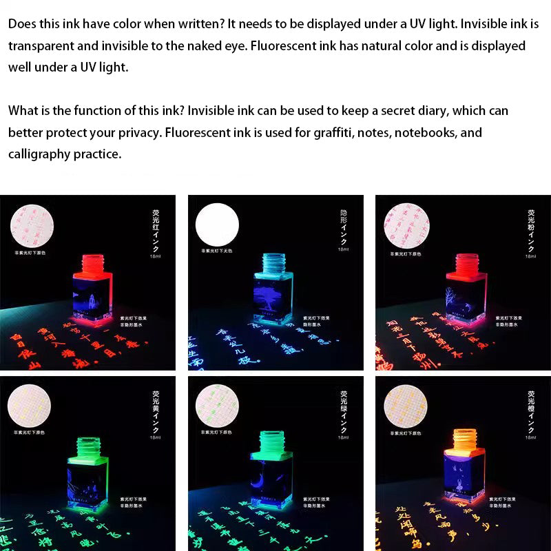 Jin Shen invisible ink, transparent diary, confidential handbook, graffiti practice, fluorescent pen, dip pen with water pen, send purple light