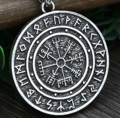 Best-selling Nordic Viking Lunavin Odin Logo Compass Pendant Necklace Men's Trendy Jewelry Long Section