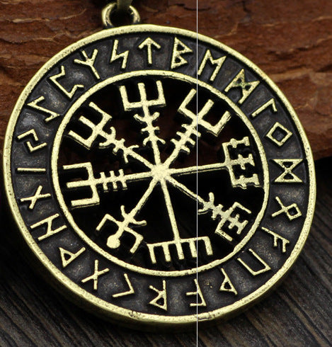 Best-selling Nordic Viking Lunavin Odin Logo Compass Pendant Necklace Men's Trendy Jewelry Long Section