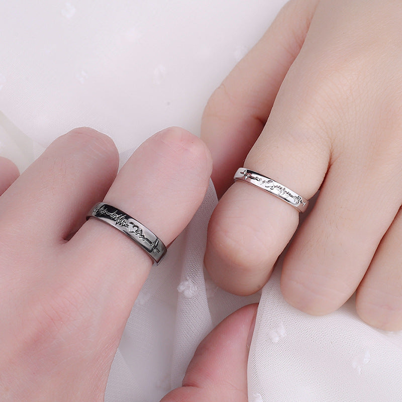 Black and white ECG couple ring, student couple ring