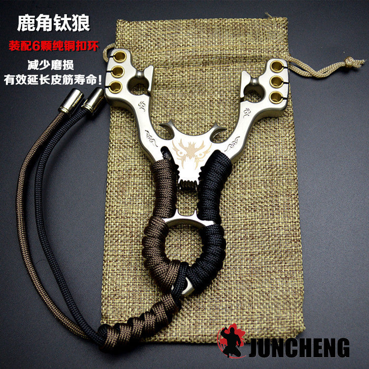 High-strength alloy Wolverine slingshot 3-strand bead rubber band set Copper ring titanium gray antlers wolf slingshot