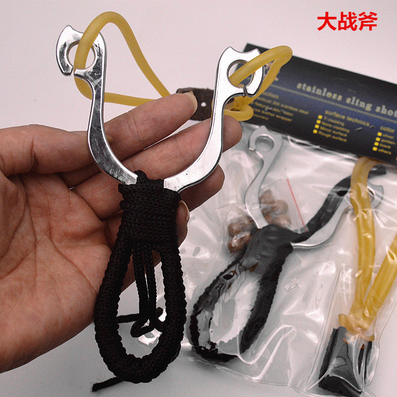 Large size wrapped black rope metal slingshot stainless steel high-strength alloy big axe slingshot rubber band toy slingshot set