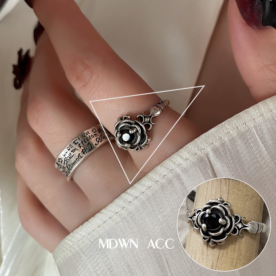 Palace Style S925 Silver geometric ring Female retro fashion colorful drop glaze opening ring Literary index finger ring