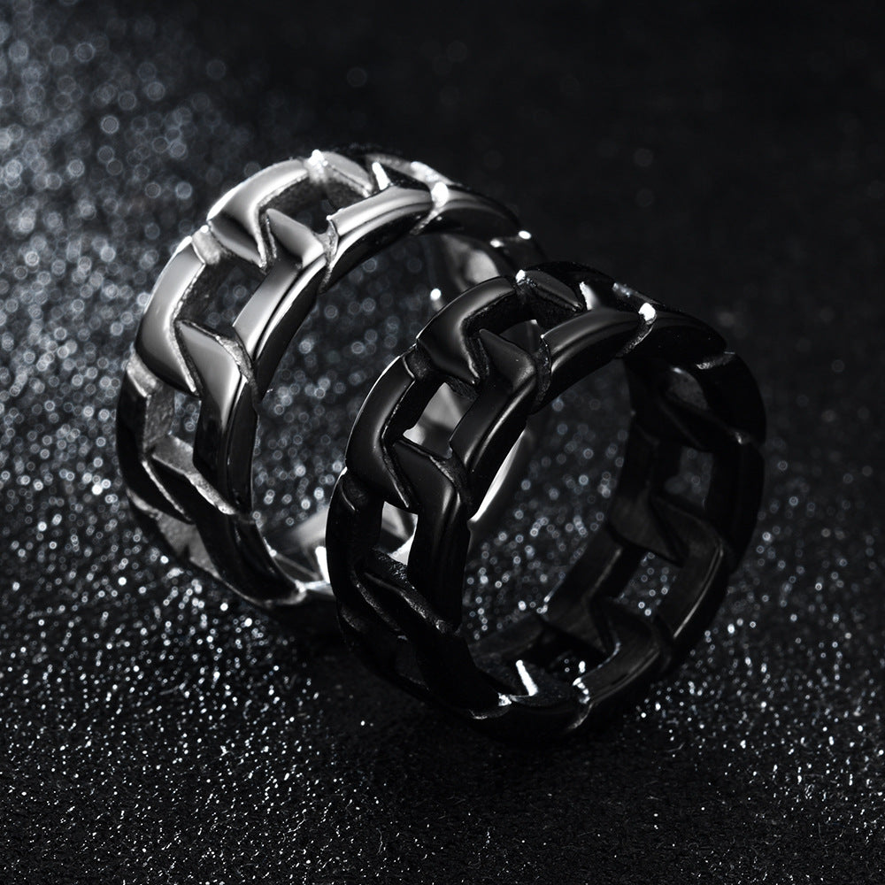 Titanium steel men's ring European and American stainless steel casting chain ring