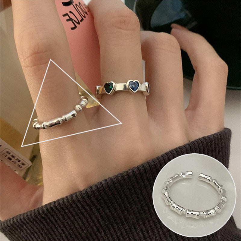 Palace Style S925 Silver geometric ring Female retro fashion colorful drop glaze opening ring Literary index finger ring