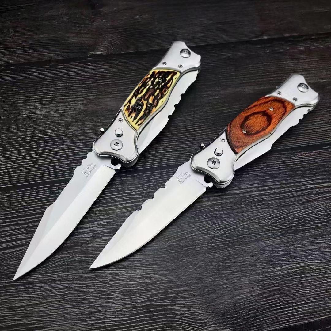 Twin Double Blade OTF Knife Wood Handle Camping Knife - BFF-GIFTS