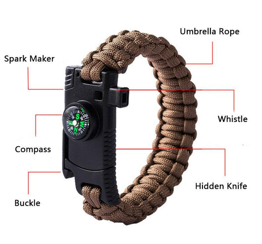 5 in 1 Multi Bracelet Whistle Spark Maker Compass Rope Knife Bracelet - BFF-GIFTS