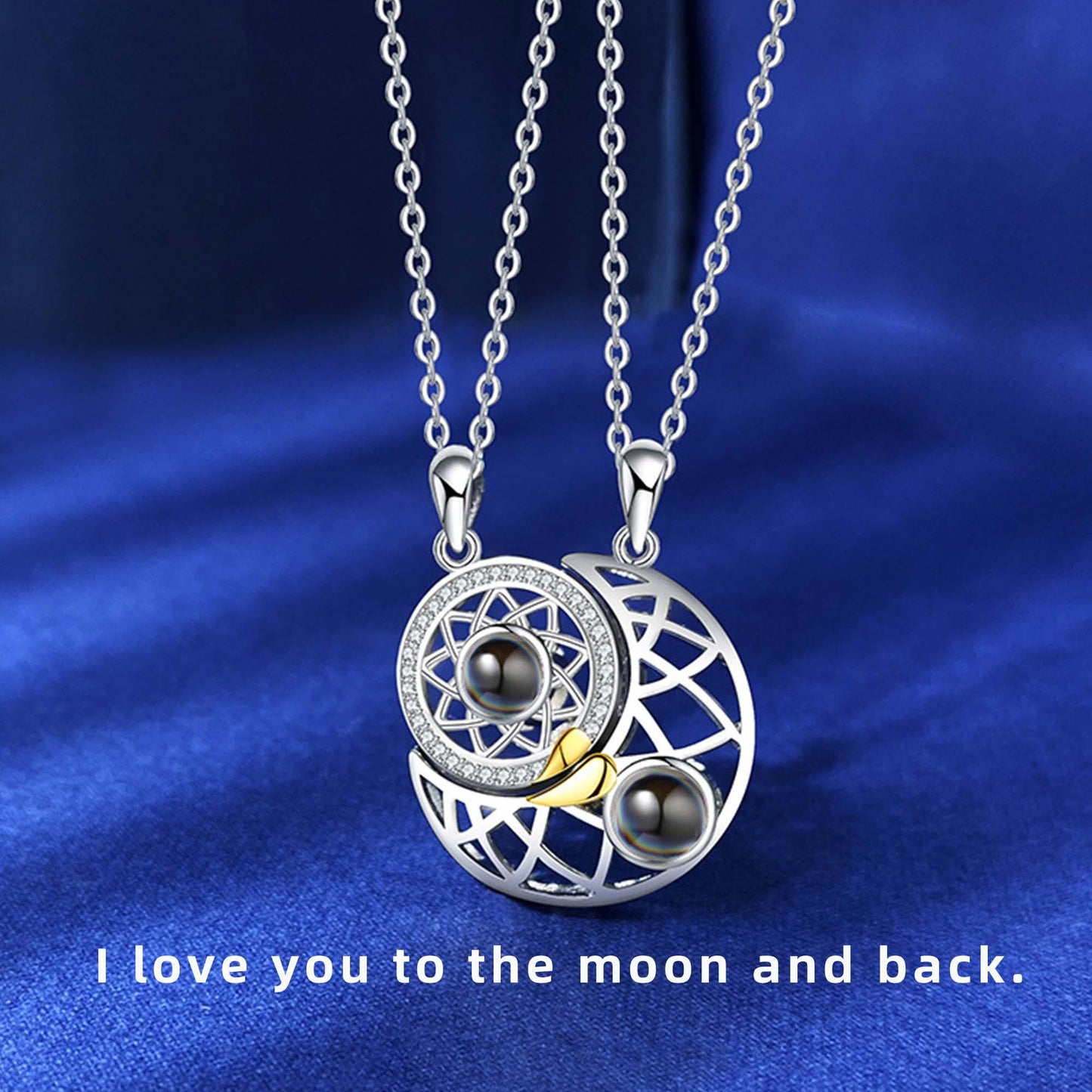 Custom Sun&Moon 100 Languages I Love You Projection BFF Couples Necklaces - BFF-GIFTS
