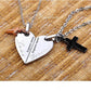 Jesus Cross Heart Pendant Necklace Engrave Names For BFF Couples