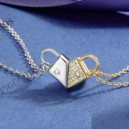 Sterling Silver Lock Matching Heart Magnetic BFF Couples Necklaces - BFF-GIFTS
