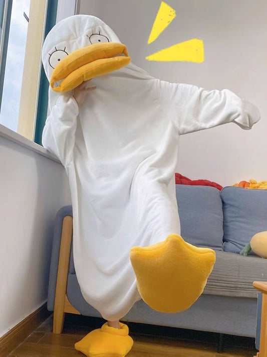 Internet celebrity duckling one-piece pajamas winter funny big white duck pajamas