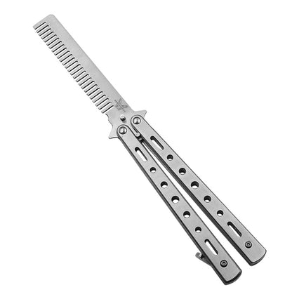 Butterfly Knife Comb Foldable Comb Stainless Steel Practice Training  Beard Moustache Brushe Salon Hairdressing Styling Tool