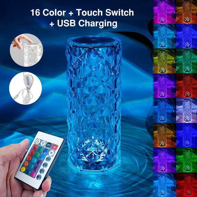 LED Crystal Table Lamp 3/16 Colors Touch Rose Night Light - BFF-GIFTS