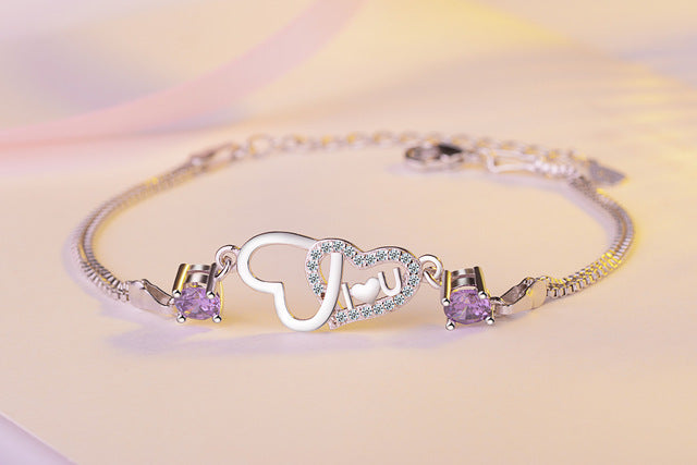 Heart Zirconia Double Layer Chain Bracelet