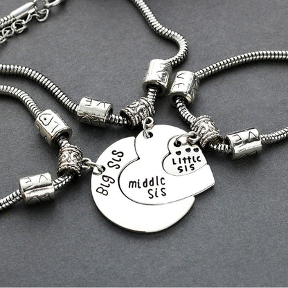 3 Pcs/Set Big Middle Little Sister Bracelet Necklace BFF Chain