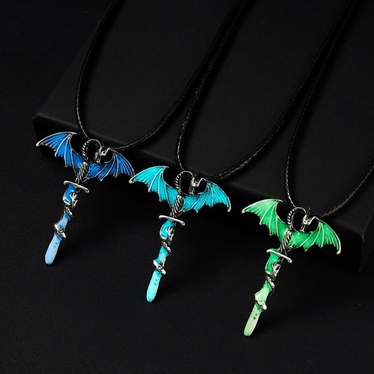 Vintage Luminous Glowing Sword Dragon Necklace