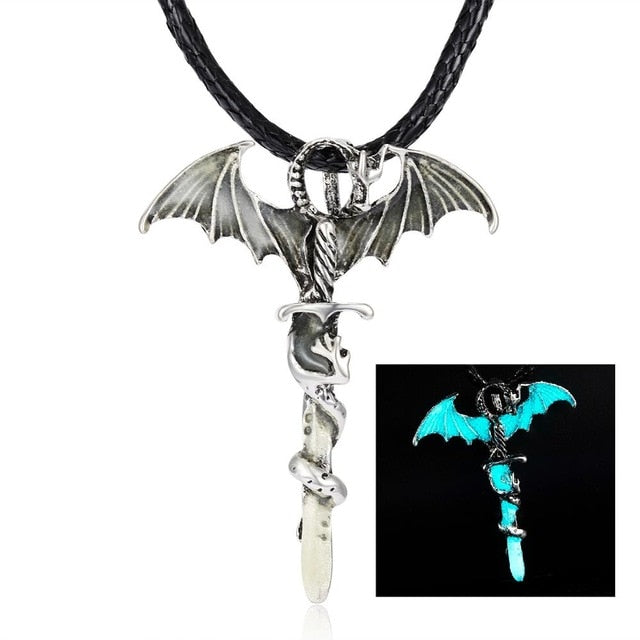 Vintage Luminous Glowing Sword Dragon Necklace