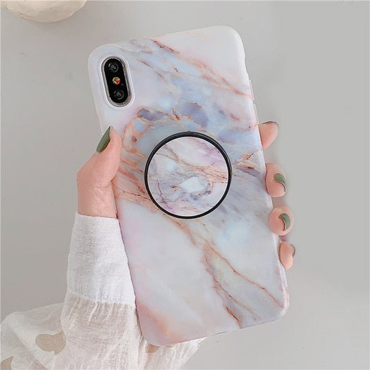 Holder Stand Marble Case For iPhone Huawei Skin IMD Silicon Phone Case