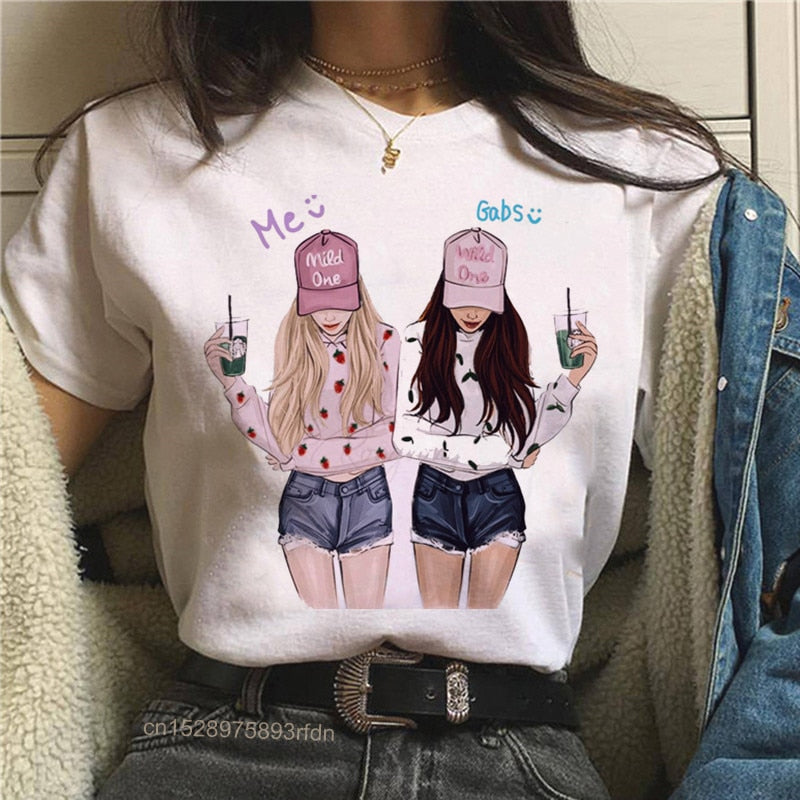 Women Best Friends Girl T-Shirt Girl Summer Casual Tops