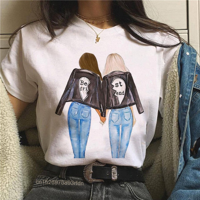 Women Best Friends Girl T-Shirt Girl Summer Casual Tops