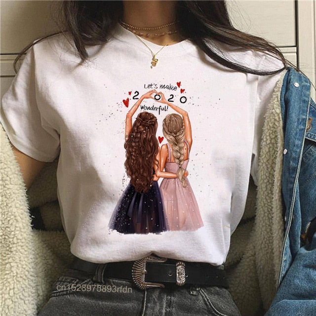 Women Best Friends Girl T-Shirt Girl Summer Casual Tops