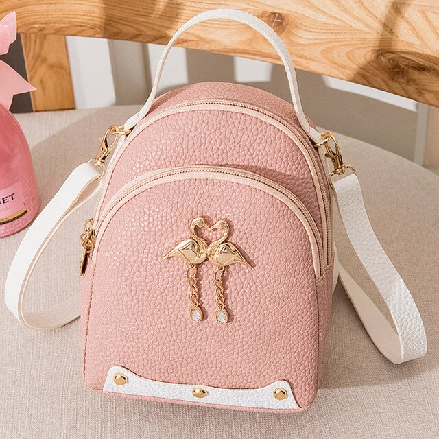 Women's Solid Color Leather Little Swan Backpack