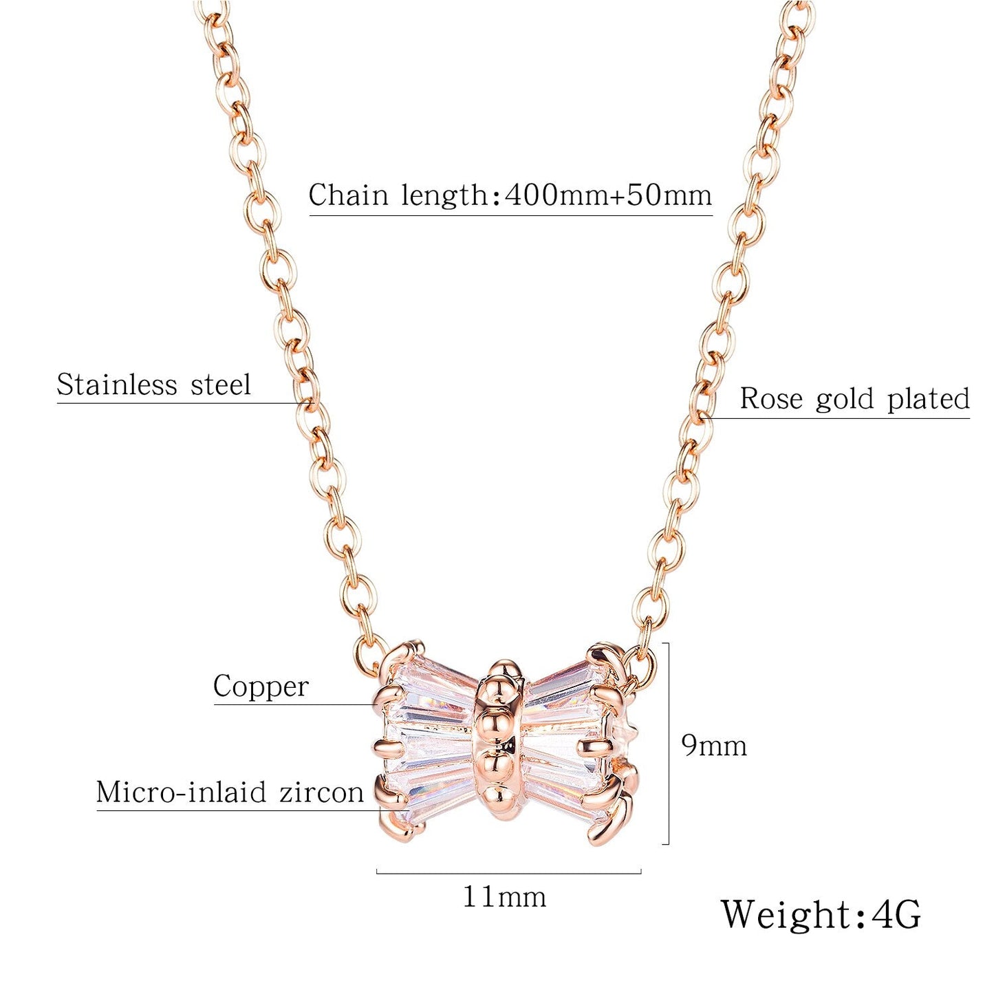 Butterfly Bowknot CZ Shiny Unique Clavicle Chain Stainless Steel  2020 Fashion