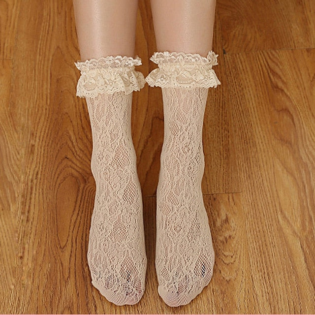 3pair Sexy Lace Floral Socks Women Summer Mesh Socks