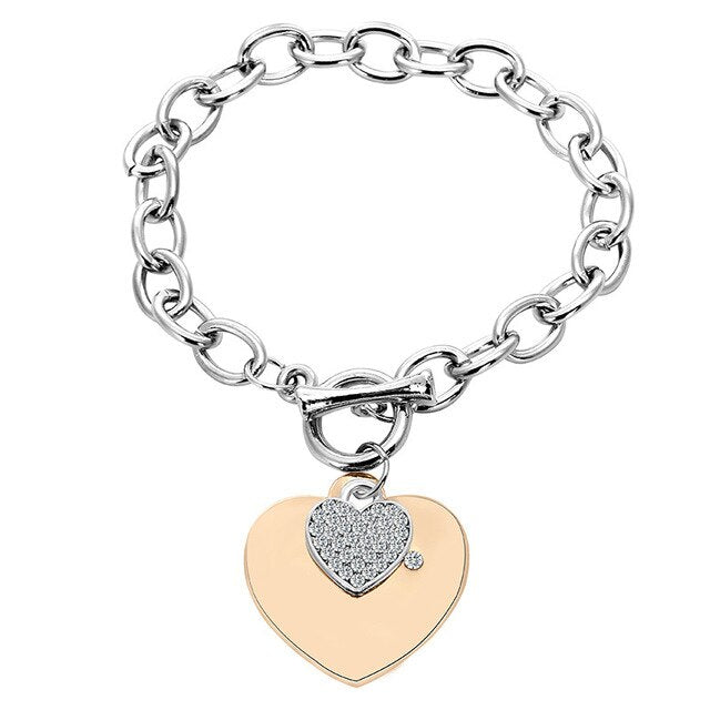 Crystal Heart Bracelets Gold Color Lock & Key Charms Bracelets