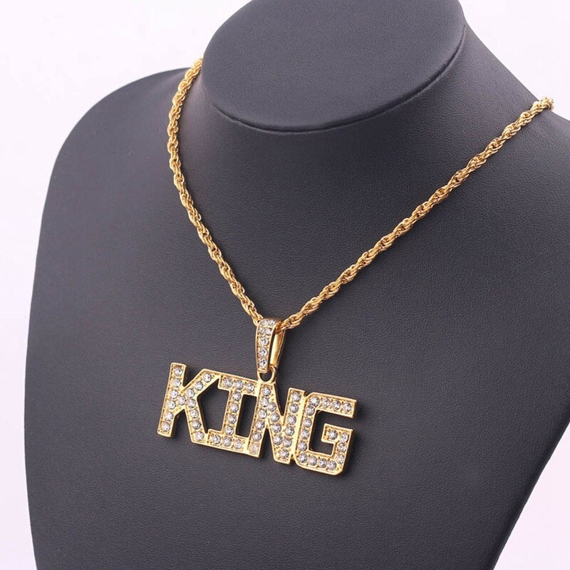 KING QUEEN Hip Hop Pendant Couple Necklace