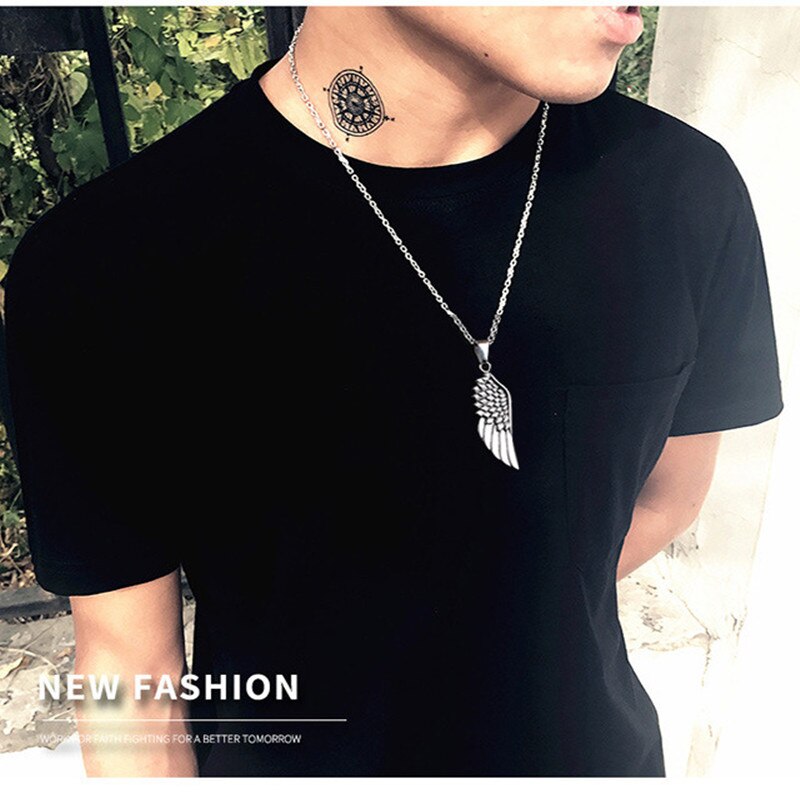 Tide Male Rock Fashion Angel Wing Pendant Necklace