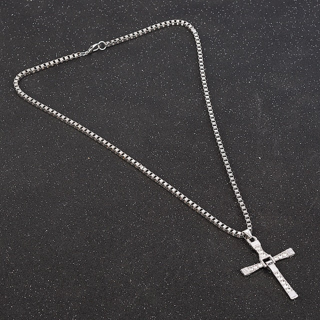 Rhinestone Cross Crystal Pendant Chain Necklace Men Jewelry